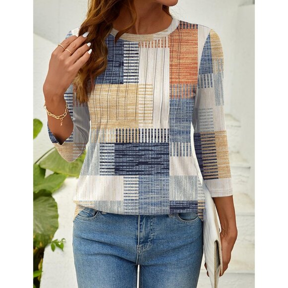 Women's 3/4 Sleeve Blouse Casual Tops Summer Shirts Pleated Hem Large - Picture 5 of 6